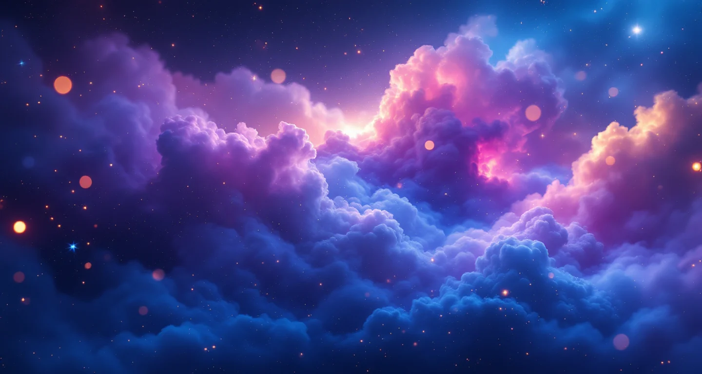Rüyada Süt Görmek sembolünü temsil eden, mor-magenta bulutsu ve altın yıldızlardan oluşan atmosferik rüya sahnesi.