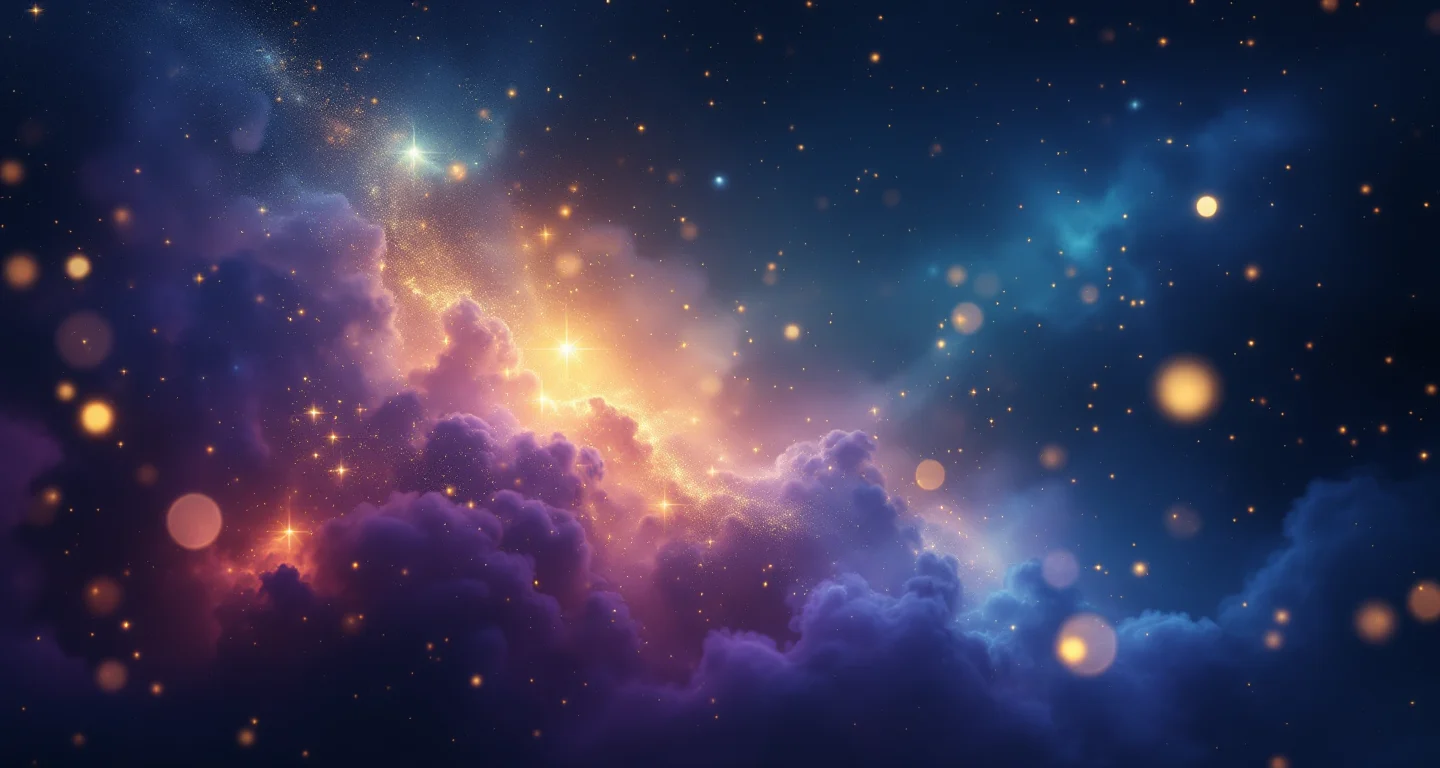 Rüyada Tanıdık Birinin Saçının Beyazladığını Görmek sembolünü temsil eden, mor-magenta bulutsu ve altın yıldızlardan oluşan atmosferik rüya sahnesi.
