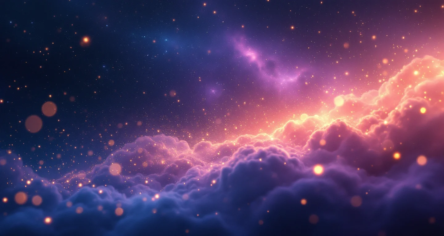 Rüyada Telefonun Çalınması sembolünü temsil eden, mor-magenta bulutsu ve altın yıldızlardan oluşan atmosferik rüya sahnesi.