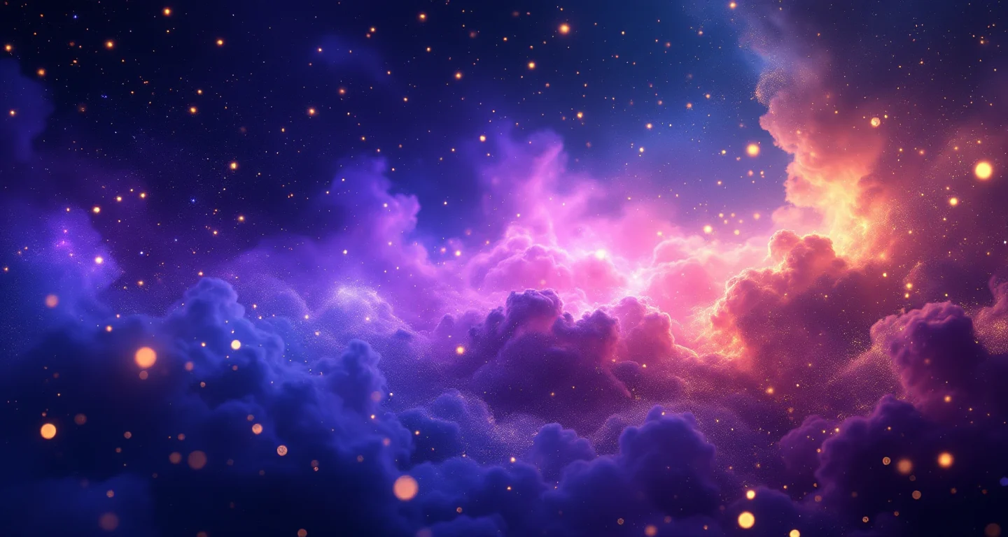 Rüyada Telefonunu Kaybetmek sembolünü temsil eden, mor-magenta bulutsu ve altın yıldızlardan oluşan atmosferik rüya sahnesi.