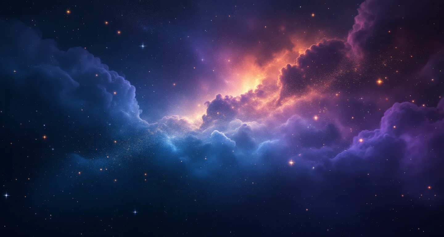 Rüyada Topraktan Temiz Su Çıktığını Görmek sembolünü temsil eden, mor-magenta bulutsu ve altın yıldızlardan oluşan atmosferik rüya sahnesi.