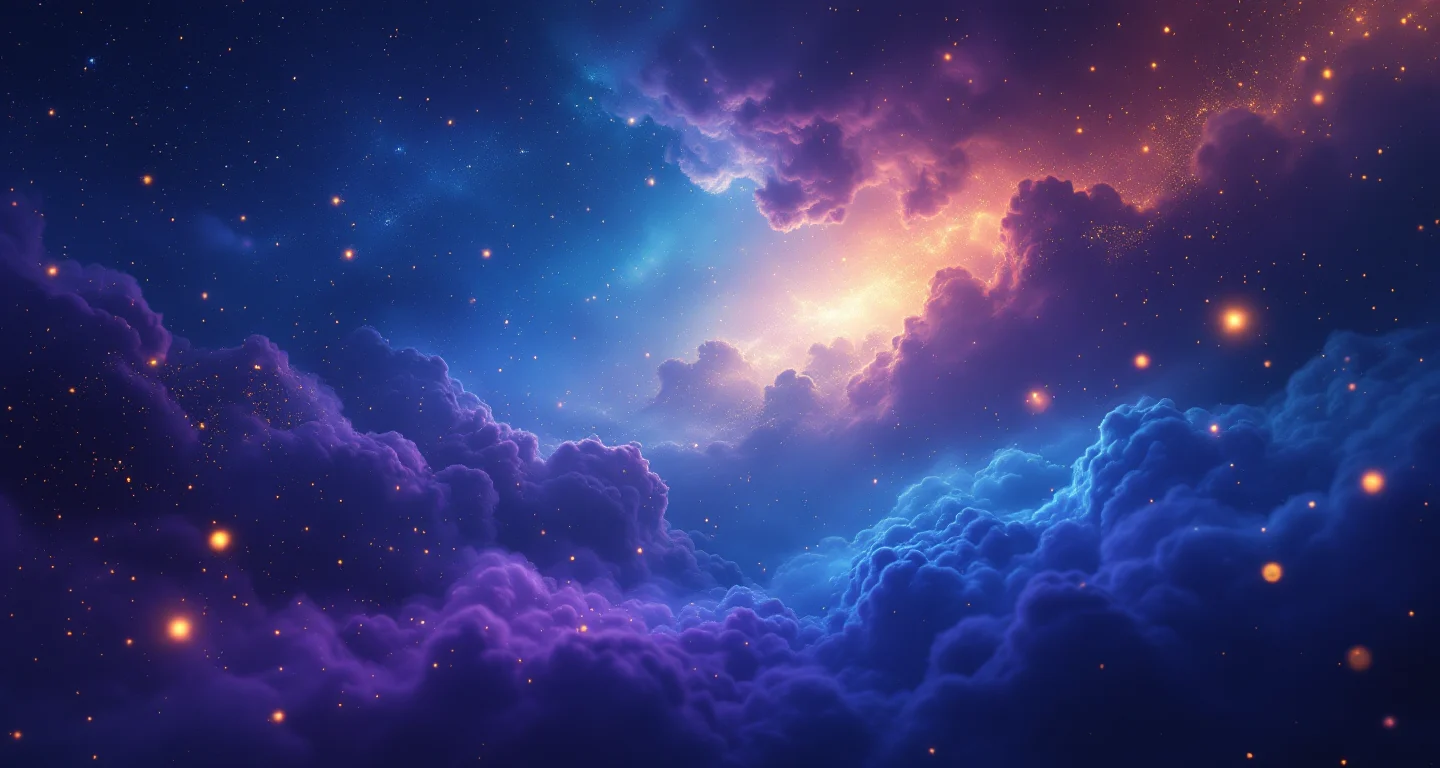 Rüyada Üzerine İdrar Sıçraması Görmek sembolünü temsil eden, mor-magenta bulutsu ve altın yıldızlardan oluşan atmosferik rüya sahnesi.