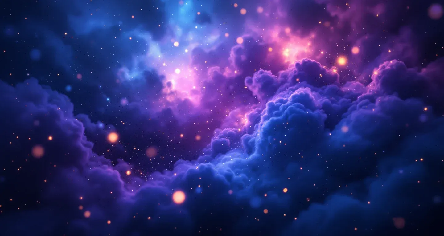 Rüyada Üzüm Yemek Görmek sembolünü temsil eden, mor-magenta bulutsu ve altın yıldızlardan oluşan atmosferik rüya sahnesi.
