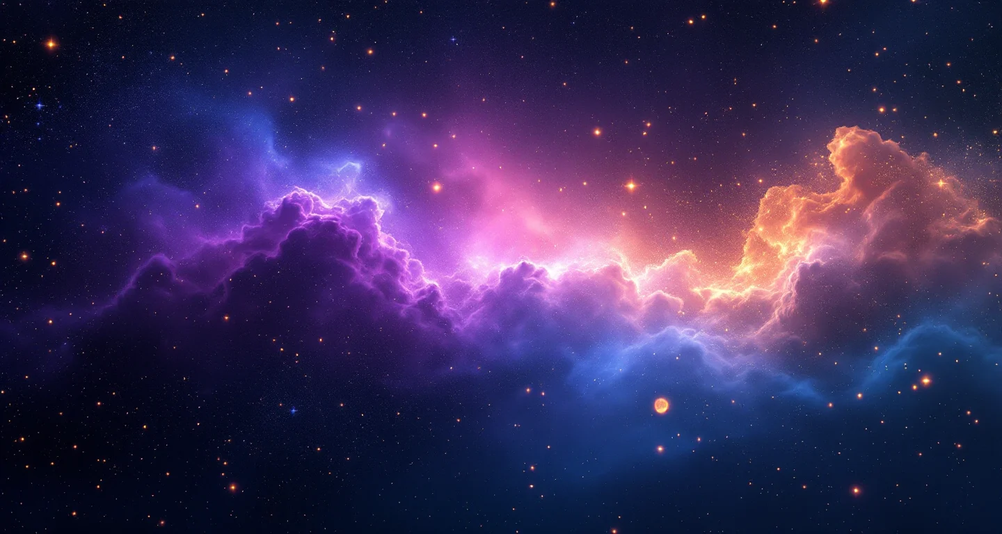 Ruyada Www Ruya Tabirleri Gormek sembolünü temsil eden, mor-magenta bulutsu ve altın yıldızlardan oluşan atmosferik rüya sahnesi.