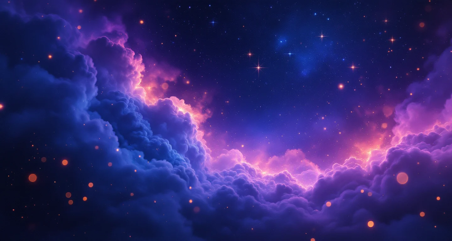 Rüyada Yarasa Görmek sembolünü temsil eden, mor-magenta bulutsu ve altın yıldızlardan oluşan atmosferik rüya sahnesi.