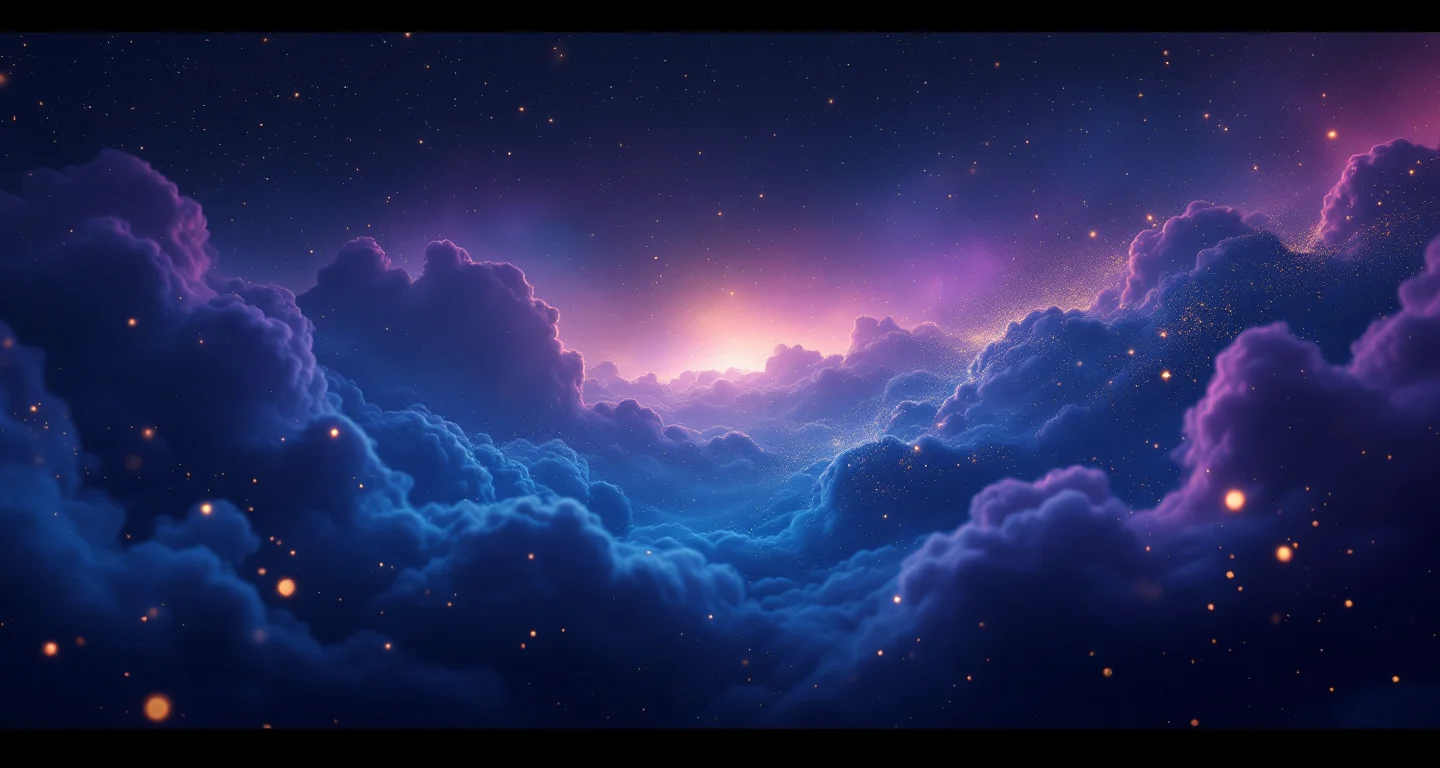 Rüyada Yılan Kafası Koparmak sembolünü temsil eden, mor-magenta bulutsu ve altın yıldızlardan oluşan atmosferik rüya sahnesi.