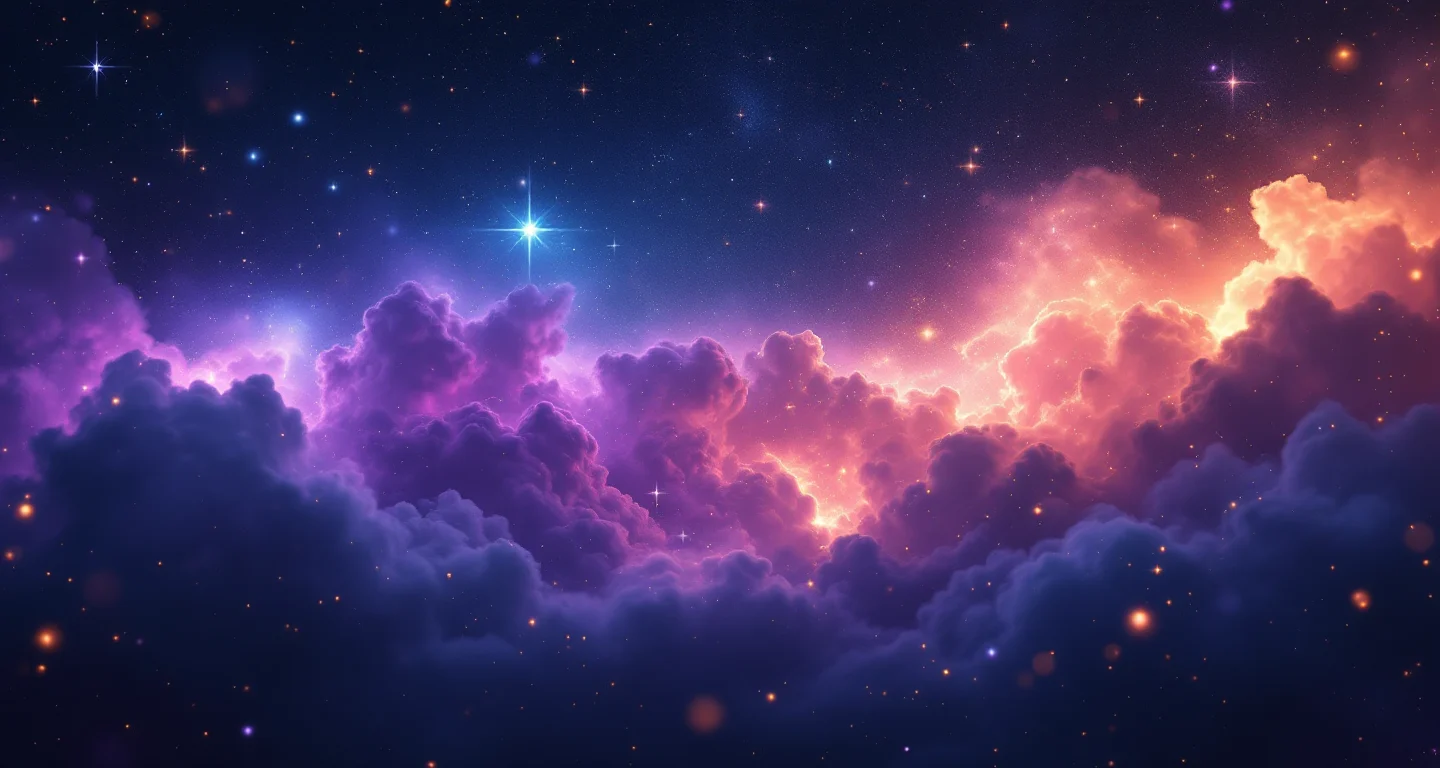 Rüyada Yumurta Görmek sembolünü temsil eden, mor-magenta bulutsu ve altın yıldızlardan oluşan atmosferik rüya sahnesi.